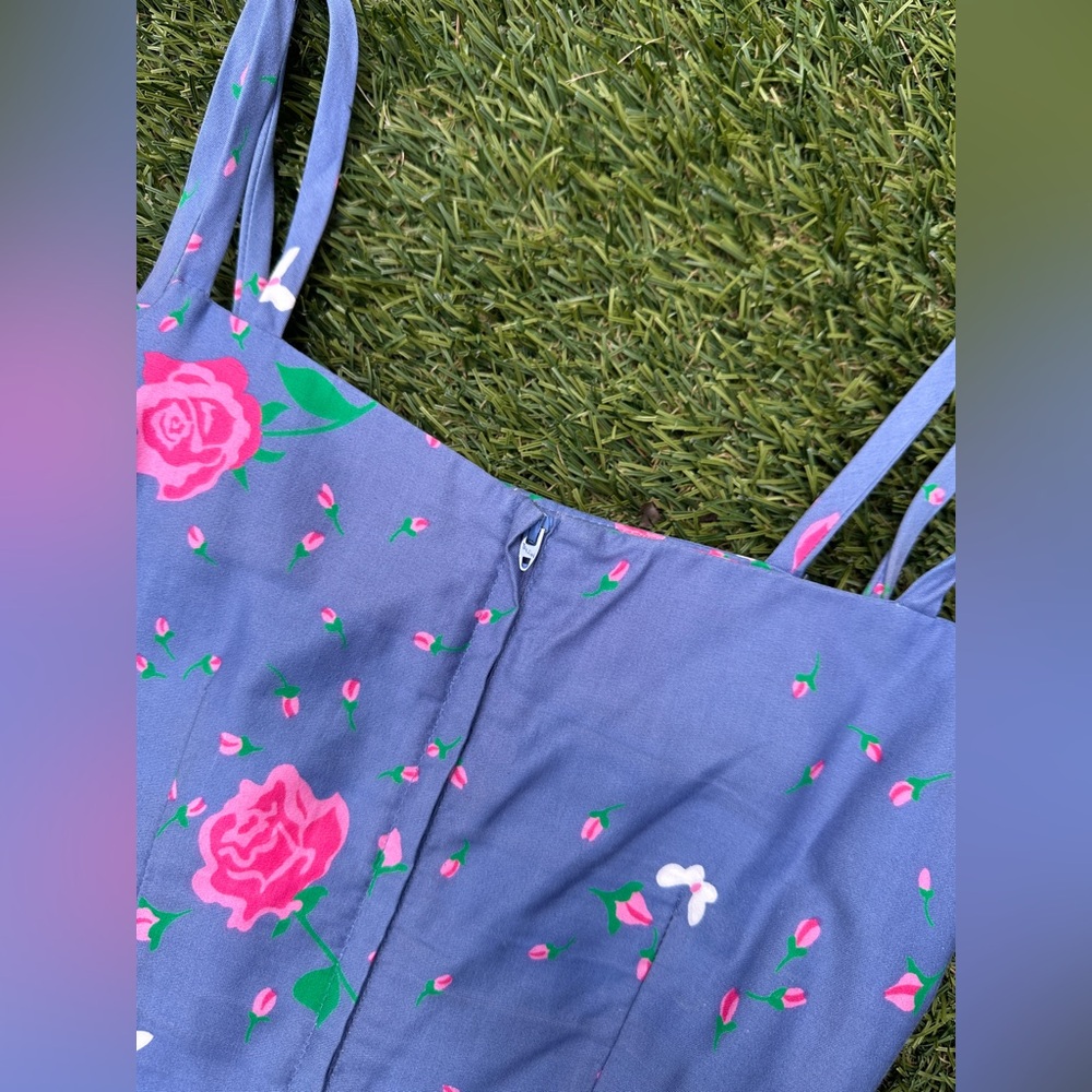 Vintage Malia Honolulu Periwinkle Floral Strappy Sun Dress - Picture 11 of 14